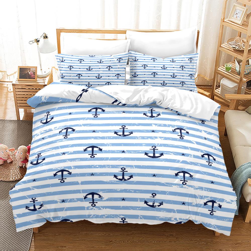 3D Printed Ship Anchor Bedding Set, Sailing Themed Down Duvet Cover, Pillowcase 2/3 Pieces, Boys Room Full Size Quick Drying Quilt Cover