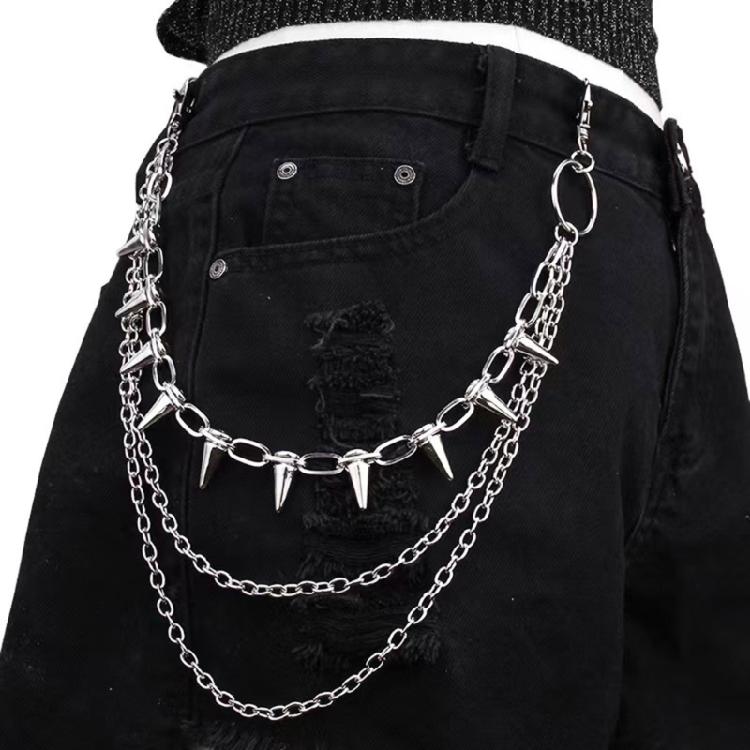 Rocker Metal Chain With Spikes For Pants Belts And Purse Charm Secure Fastening Detachable Waist Decoration Chain