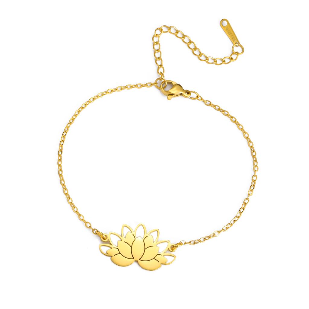 Simple Hollow Lotus Pendant Titanium Steel Bracelet Women Fashion Jewelry Gift