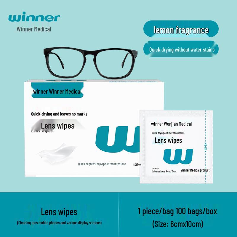 Lenços de Limpeza Winner Steady para Lentes e Ecrãs - 100 Lenços Descartáveis por Caixa