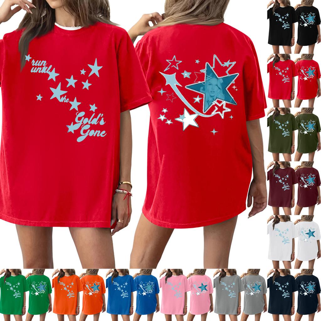 Women's Casual Printed Round Neck Pullover Short Sleeve Top