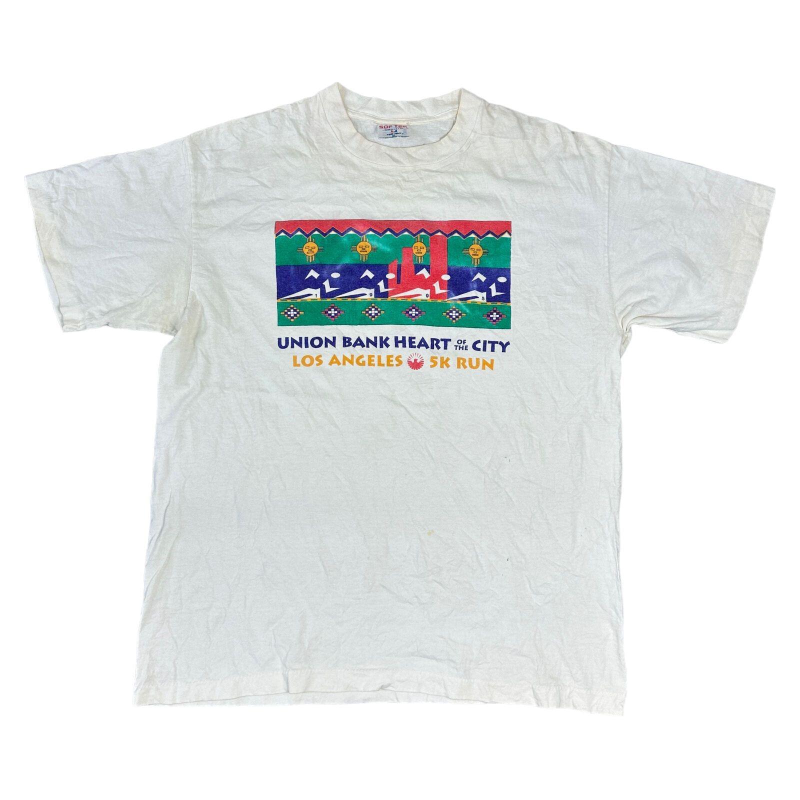 

Vintage Single Stitch T-Shirt Mens Womens Tees Top Graphic Print USA 90s Los Angeles White Mens L