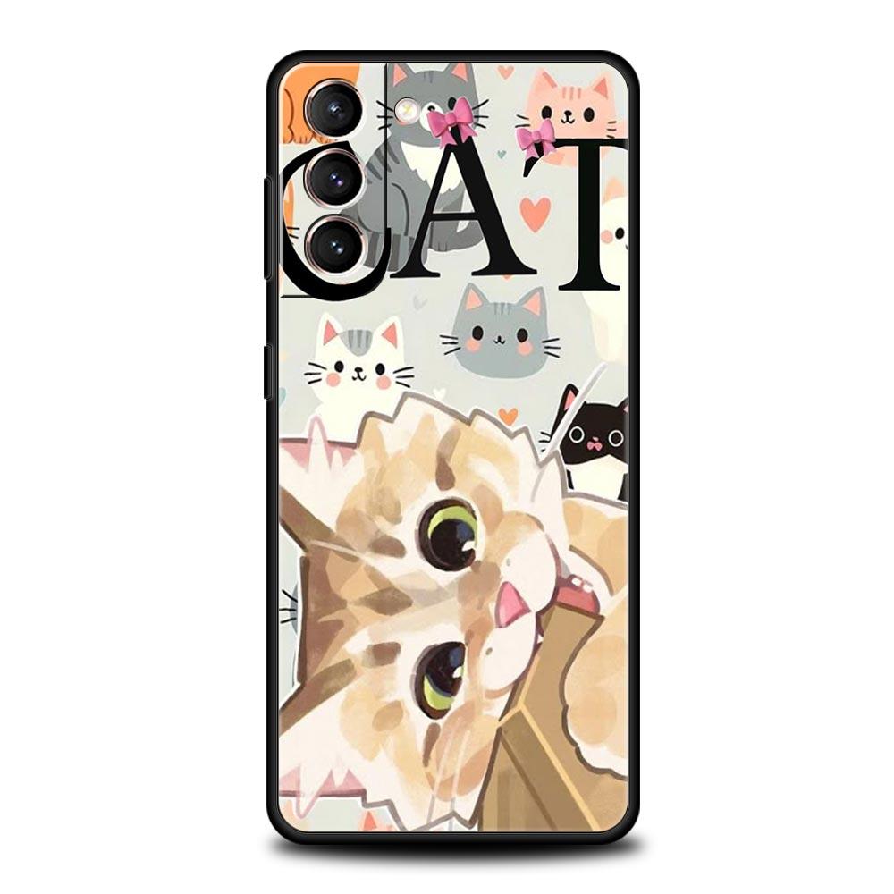 Abstract Creative Cute Cat Line Phone Case for Samsung Galaxy S26 S25 S24 S23 S22 S20 S21 FE Ultra S25 Edge Plus Soft TPU Cover