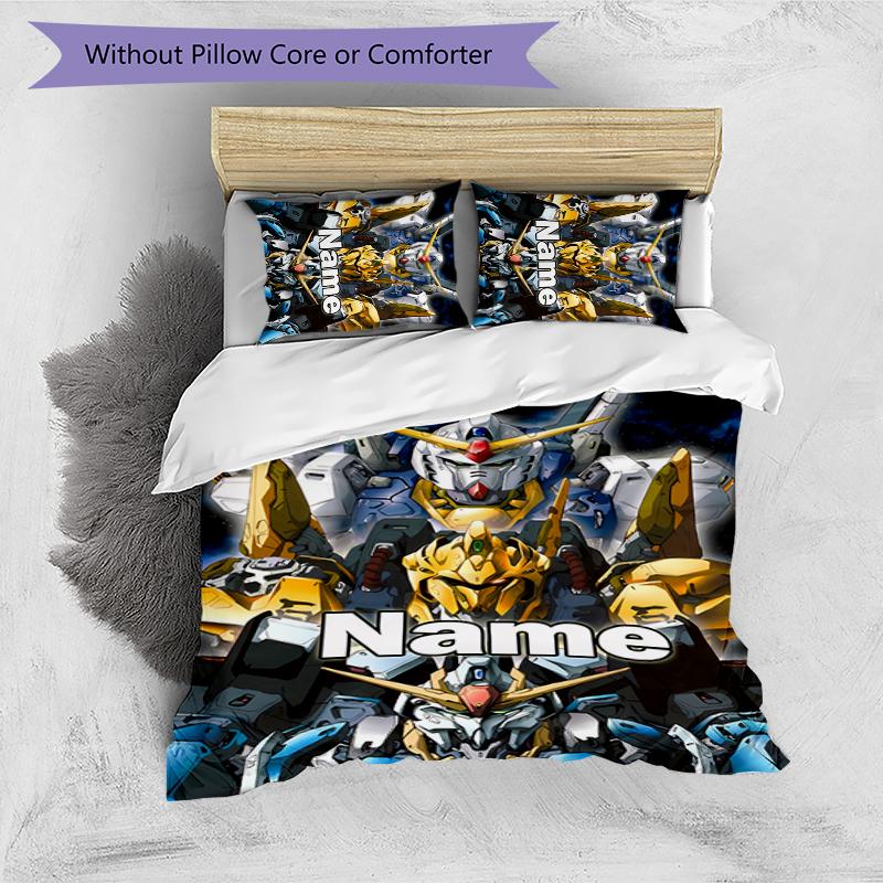 3pcs Custom Name Cartoon Mobile Suit Gundam Bedding Set Duvet Cover Closure Includes 1 Duvet Cover & 2 Pillowcases for All Seasons Bedroom Decor