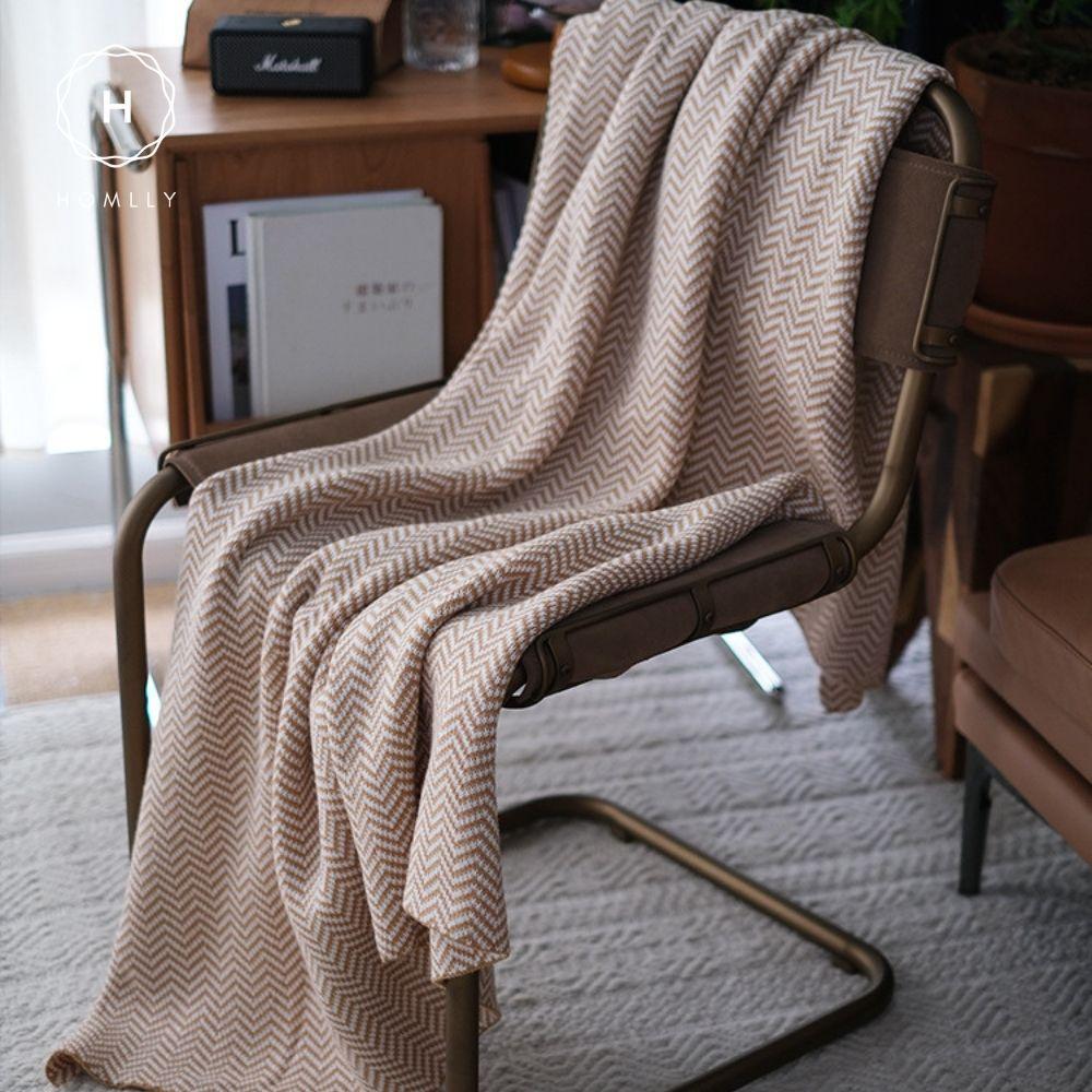 Homlly Herringbone Knitted Soft Woven Blanket Throw