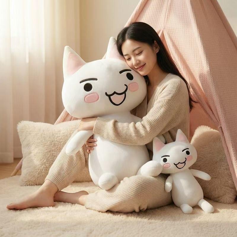 Inoue Toro Stuffed Cat Cushion With Short Plush Material For Bed And Sofa Use