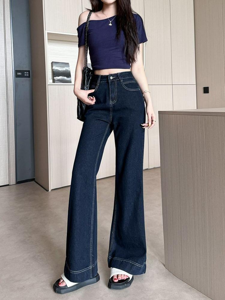 Blaue Jeans Damen Herbst Kleine Leute Hüftjeans Weite Hose Vielseitige Skinny Micro Flare Hose Jeans für Damen Lange Denimhose