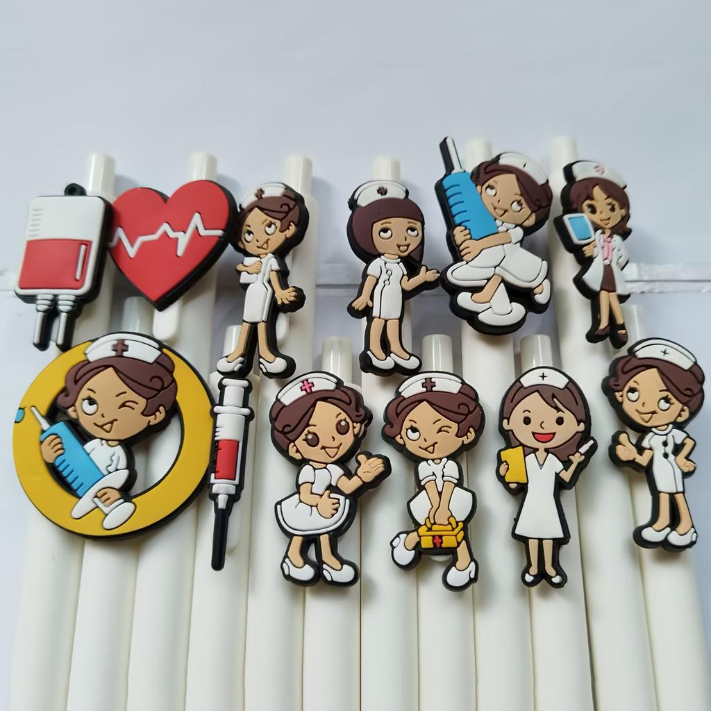 8pcs Nurse-Themed Ballpoint Pens with Cute Cartoon Nurse & Medical Icons - Durable Plastic Pens for, Office