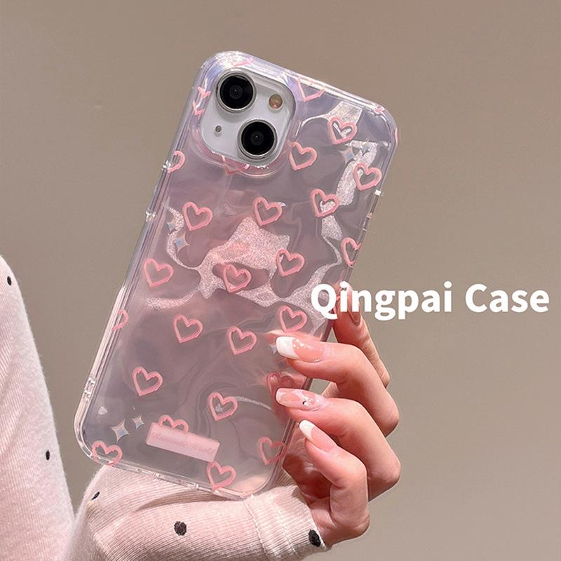 Pink Heart FYD Water Ripple Pattern Suitable for Apple 17 AIR Laser Pleated Women's IPhone 16 Pro Max Phone Case