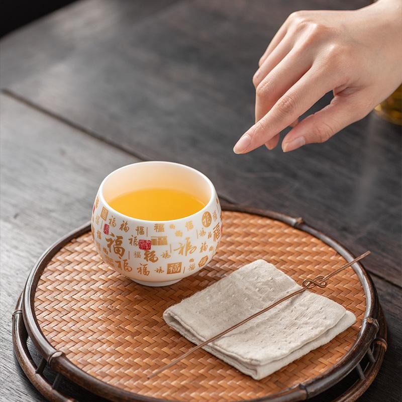 1 Pc Chinese Ceramic Teacup Large Capacity Handmade Suede Jade White Porcelain Tea Bowl Meditation Cup Master Cup Tea Set 180ml