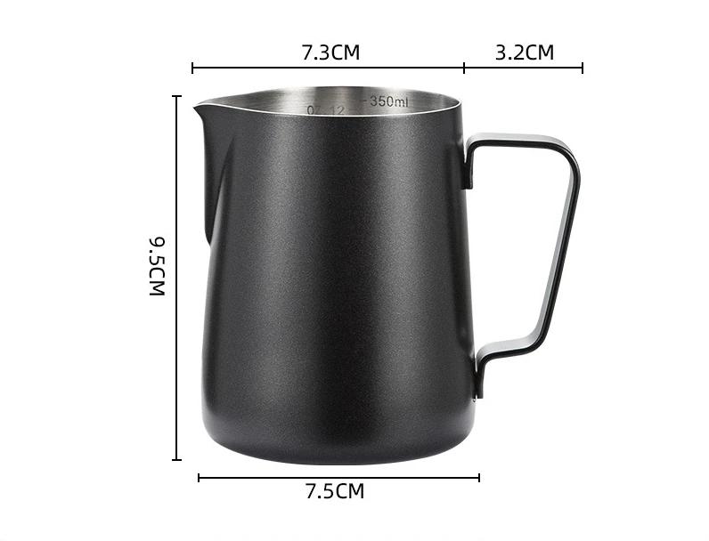 304 Stainless Steel Coffee Milk Frother 350ML with Measurement Scale Latte Art Pitcher for Espresso Steaming Cup