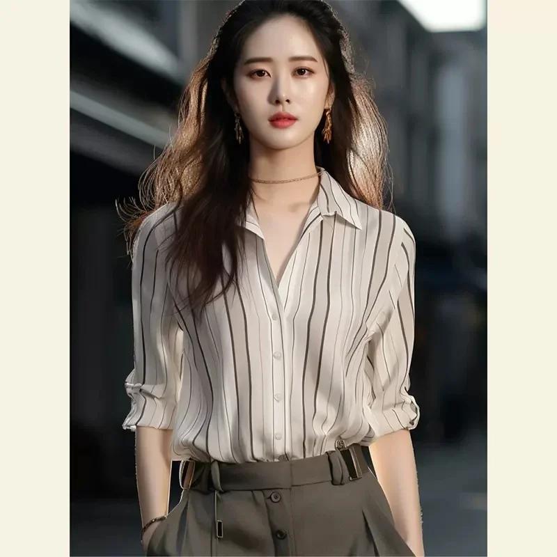 Camicia a Righe da Donna Blusa Vintage Moda Primavera Autunno Top da Donna Abbigliamento Femminile Casual Camicie Eleganti Ampie per Donna