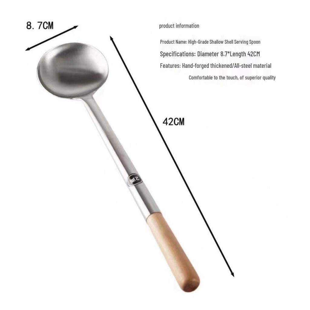 Chef's Long Spatula & Spoon - Wooden Handle, Stainless Steel, Ideal for Stir-Fry & Soup, Thickened for Durability, Perfect Kitchen Tool