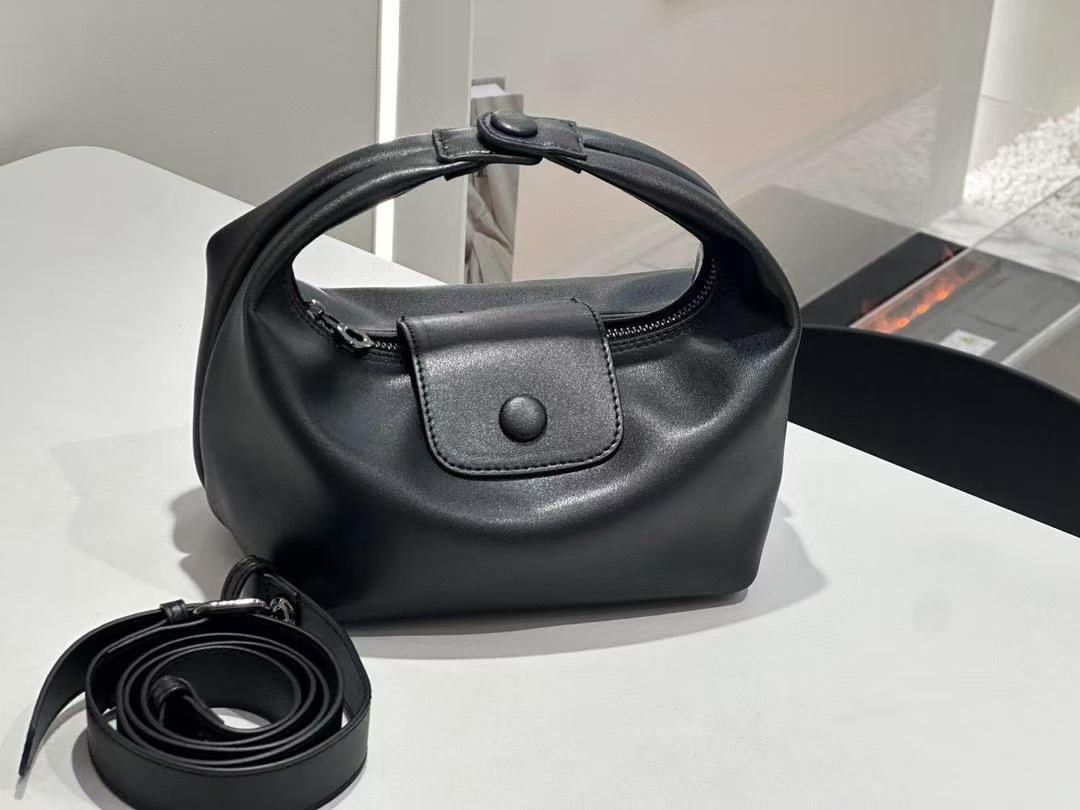 2025 New Style Women s Genuine Leather Dumpling Crossbody & Handheld Bag L19 W12 H18 cm чёрный