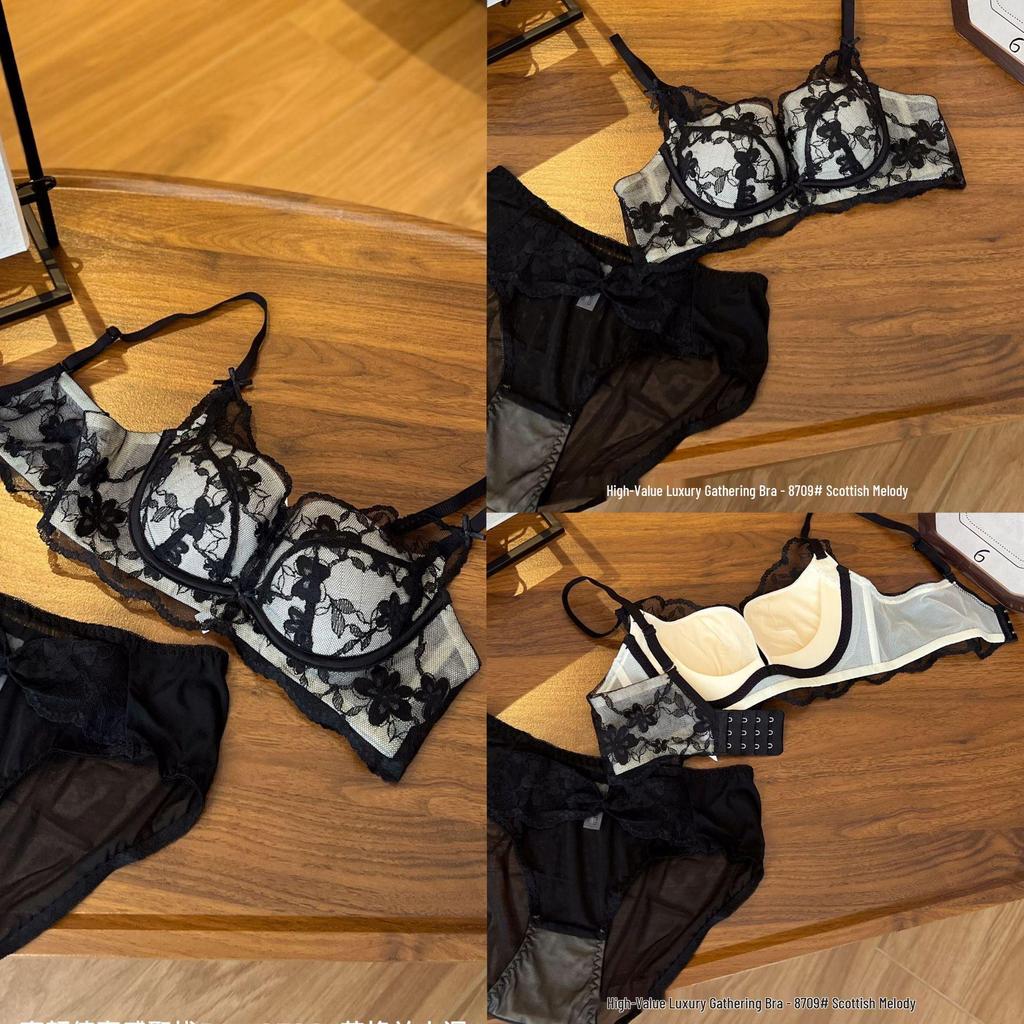 Japanese Sexy Lace Lingerie Set: Wireless Bra for Small Bust, with Beautiful Back Design and Panties.