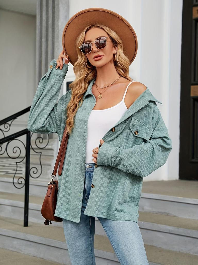 Europäische und amerikanische Damen Freizeitjacke mit Taschen und Knöpfen in Uni-Farbe für Herbst und Winter