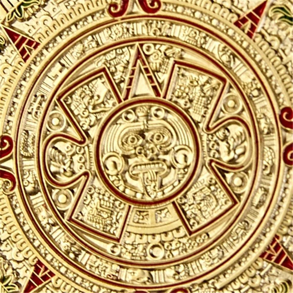 Meksika Maya Aztek Takvimi Sanat Kehanet Kültür Altın Kaplamalı Replika Hatıra Parası Koleksiyonlukları