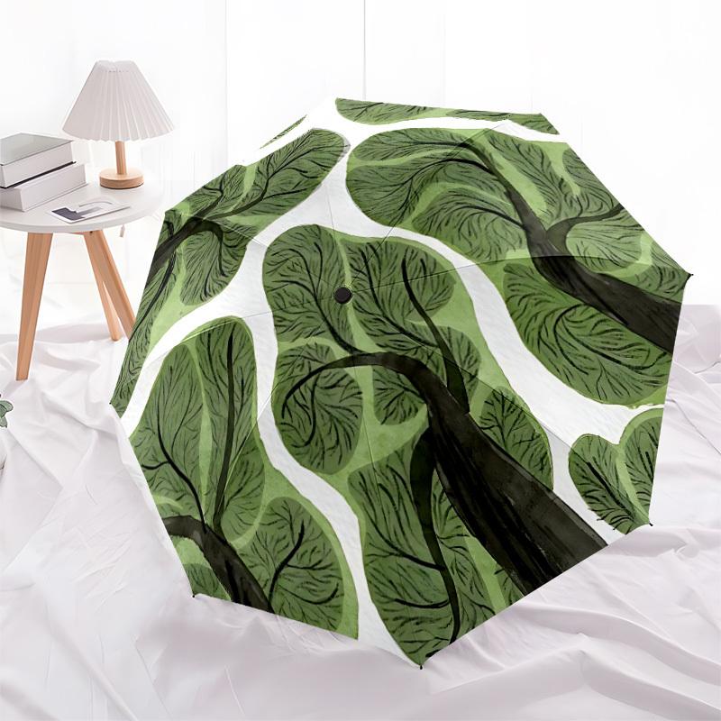 1pc Leaf Vein Automatic Open/Close Umbrella with Windproof, Functional Design, 8-Rib Sturdy Canopy