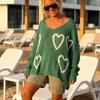 Women Sweater V-Neck Long Sleeve Heart Pattern Knitting Tops Loose Fit Commuting Style Spring Autumn Casual Sweater