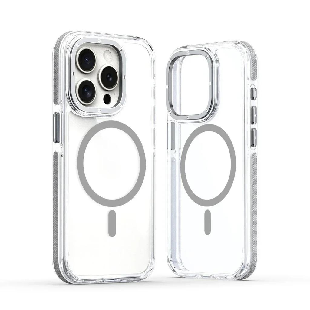 Case for iPhone 16 Pro max Magsafe Wireless Charging Case for iPhone 16 Plus Magnetic Metal Lens Frame Buttons Transparent Cover