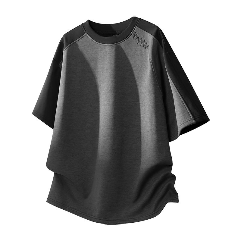 Men Short Sleeve T Shirt Color Block Loose Fit Casual Crew Neck Streetwear Top