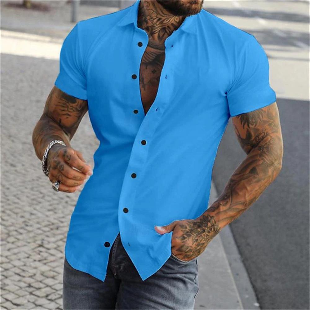Men's Summer Short Sleeved Solid Color Lapel Shirt, Comfortable, Soft, Fashionable and Casual, 9-color Short Sleeved Button