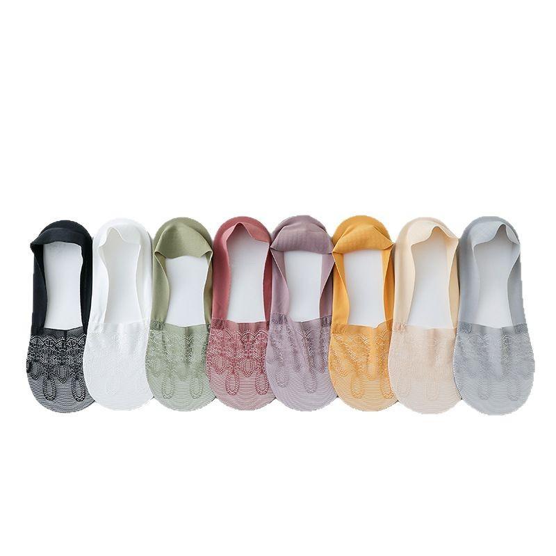 Summer Thin, Seamless, Invisible Socks for Women, Silicone Anti-slip and Non-dropping Ankle Socks, Anti-slip Lace Women's Boat Socks