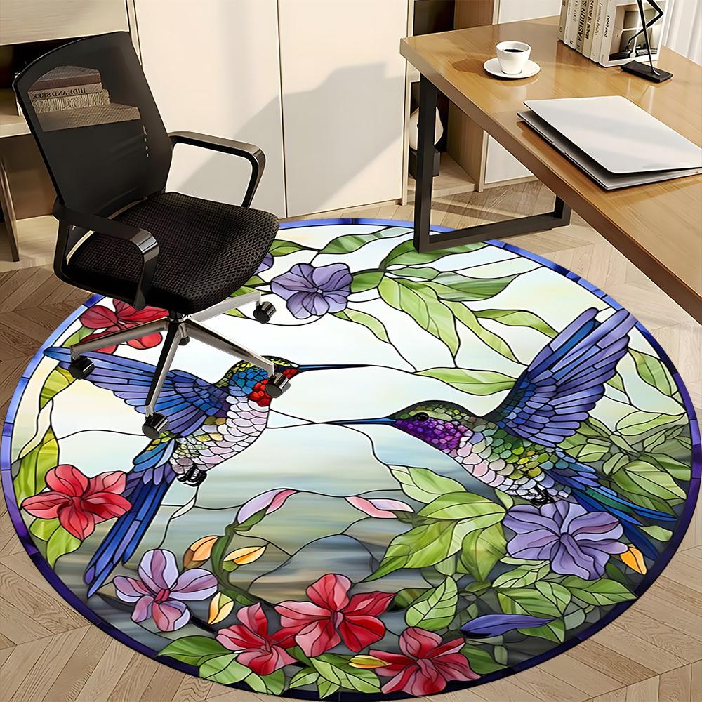 1pc Hummingbirds Stained Glass Chair Carpet for Office, Non slip, Soft and Durable Office Rug