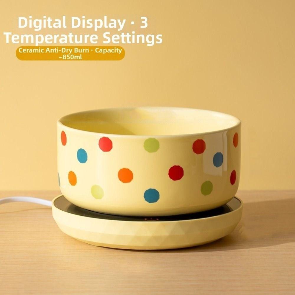 Ceramic Pet Heated Water Bowl Intelligent Temperature Adjustable Anti-dry Burning Self-Heating Water Bowl Non-slip Cartoon