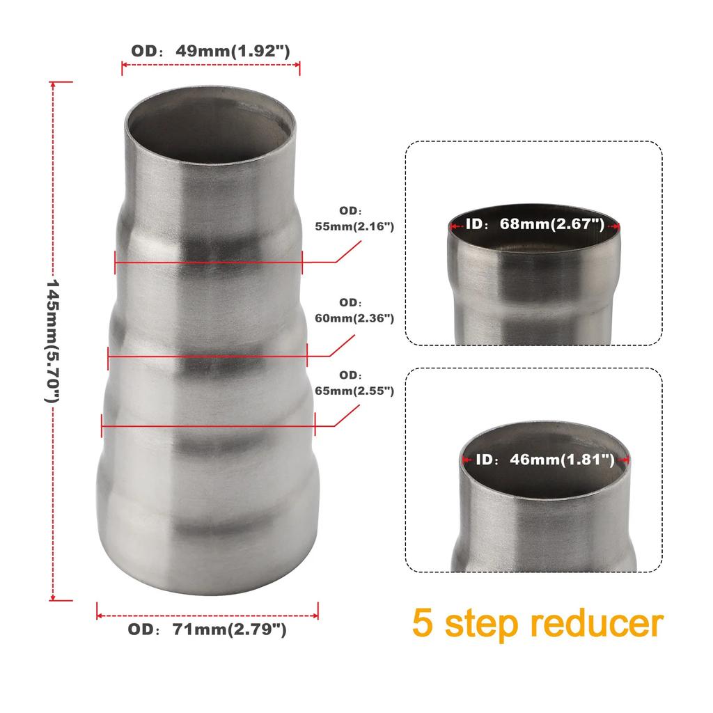 51mm-76mm 57mm-76mm 5 Step Reducer Adapter Intake Pipe Connection Stainless Steel Exhaust Reducer Connector Pipe Tube OD
