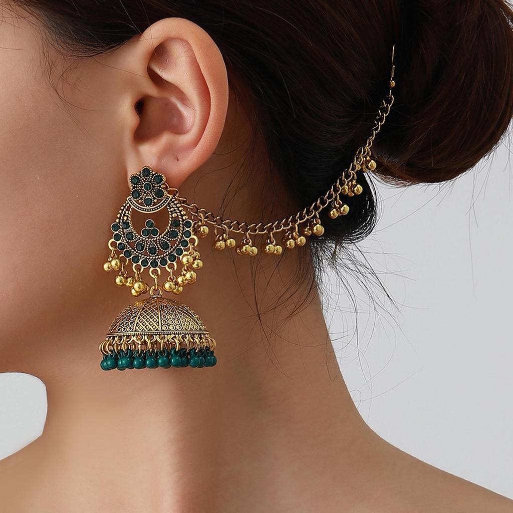 Bohemian Exotic Rhinestone Tassel Necklace & Earrings Set In Antiqued Alloy