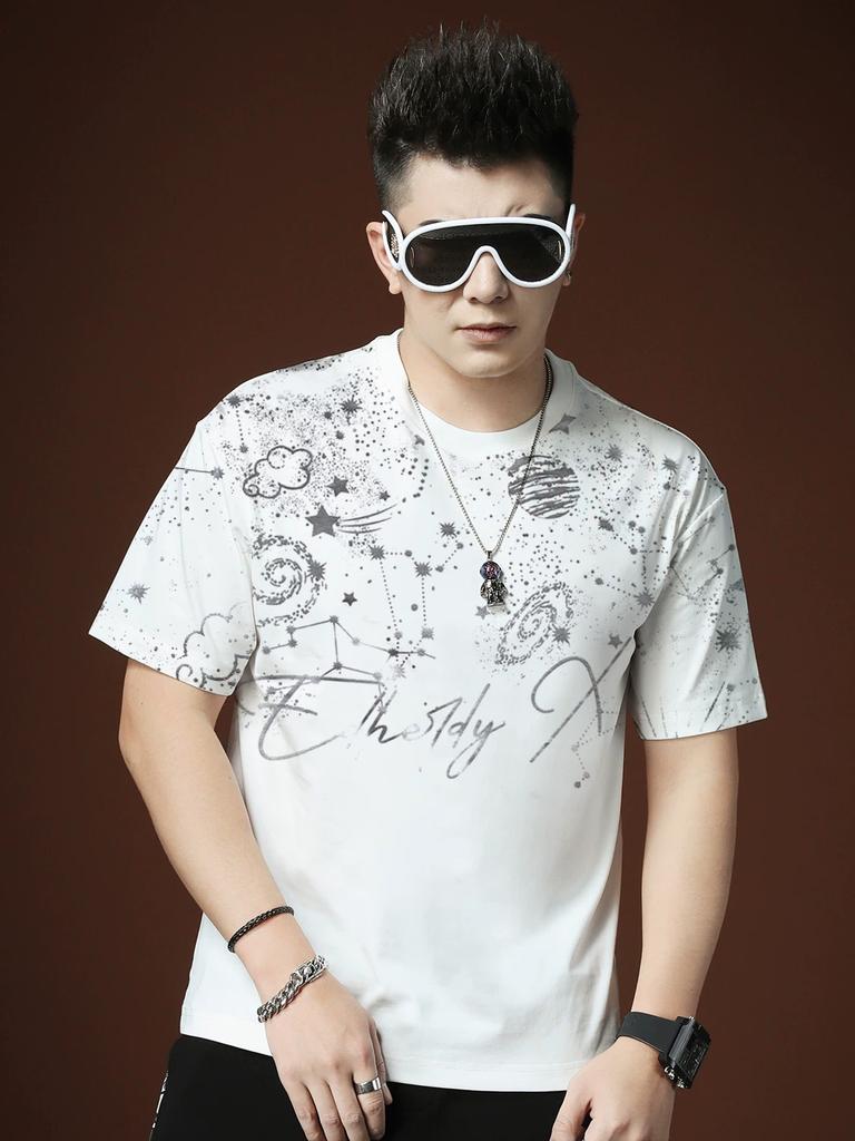 European-Style Round Neck T-Shirt 2025 New Men's Short-Sleeve Summer Printed Letter Trendy Brand Loose Half-Sleeve T-Shirt Men's Clothing