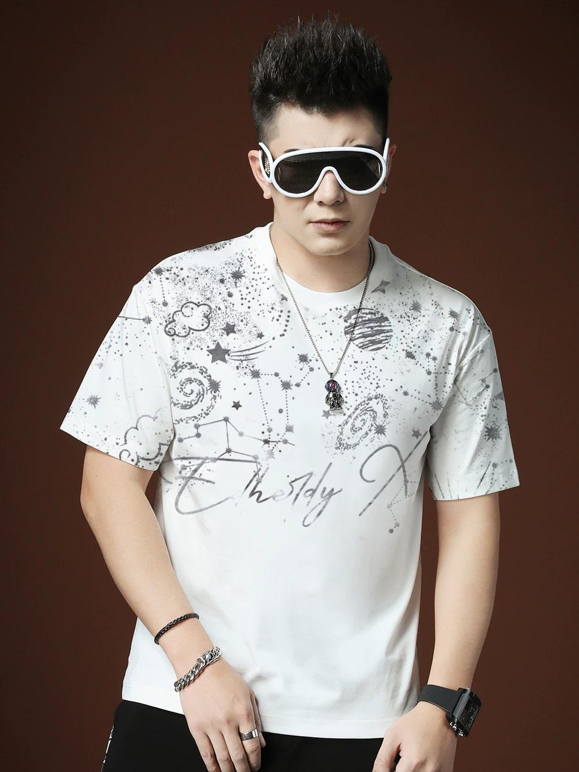 

European-Style Round Neck T-Shirt 2025 New Men s Short-Sleeve Summer Printed Letter Trendy Brand Loose Half-Sleeve T-Shirt Men s Clothing 2XL чёрный