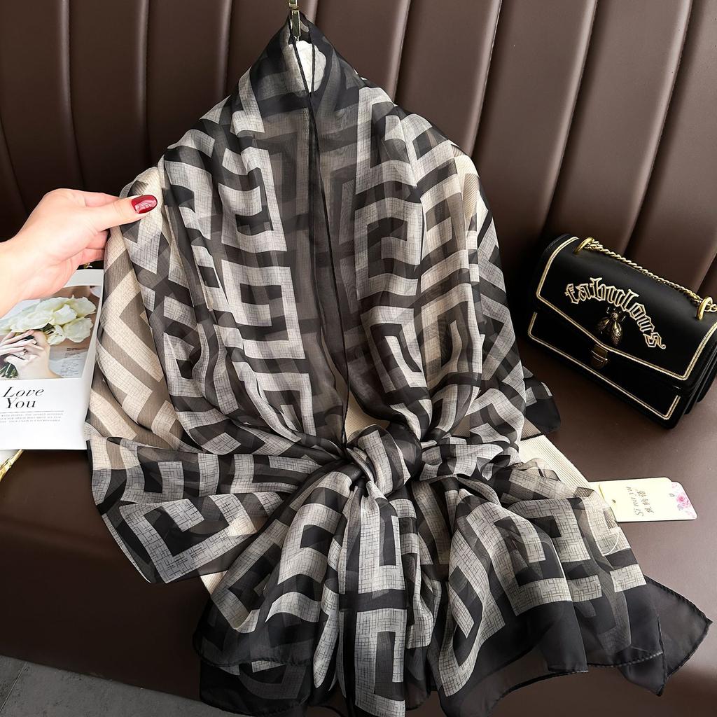 Summer new soft yarn silk scarf large size printed beach scarf rose travel vacation sunscreen scarf spot