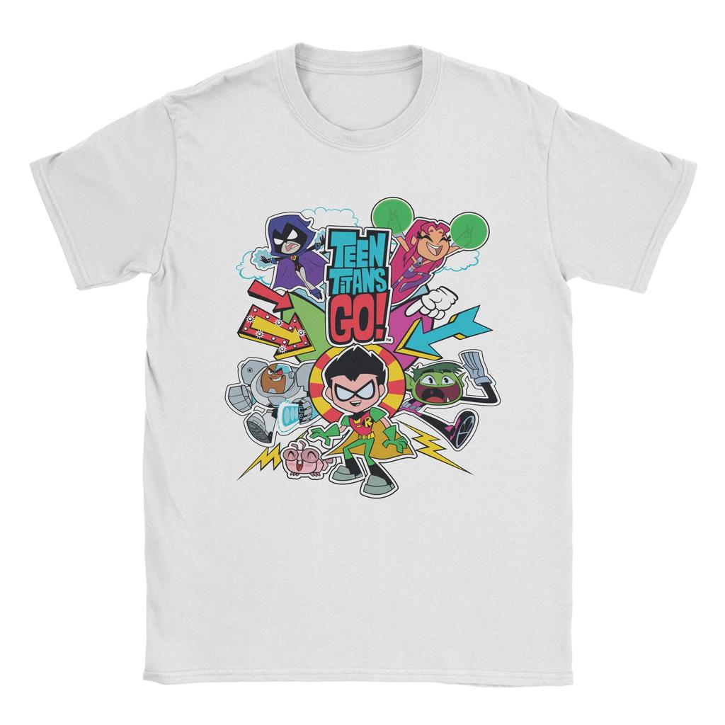 Luźna koszulka z grafiką Teen Titans Go i Zespołu Strzał Męska Bawełniana Krótki Rękaw Okrągły Dekolt Letnie Topy