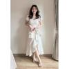 Summer French High-end Temperament Dress Women's Large Size Slightly Fat Mm Thin Waist Strap Ruffle Edge Fishtail Skirt