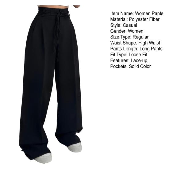 Women Long Pants Straight Wide Leg High Waist Pants Solid Color Casual OL Style Wide-Leg Suit Trousers Daily Wear