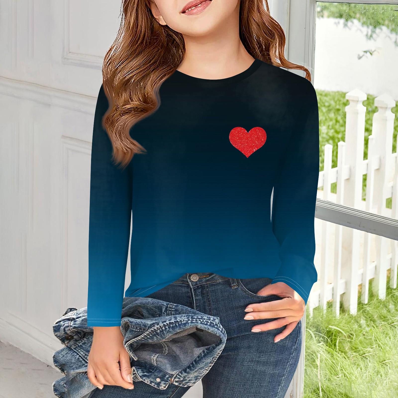 

Футболки с длинным рукавом для девочек, детские осенние топы с круглым вырезом и градиентом, базовые футболки для детей 5–14 лет 120 синий