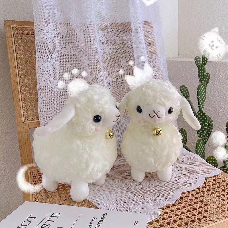Adorable Plush White Sheep Toy Soft Bell Stuffed Animal Cute Lamb Doll