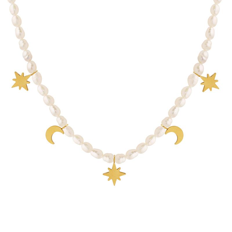 French Romance Star Moon Myth Freshwater Pearl Chain Elegant Non-Fading Personality Youth Niche Design Necklace Jewelry