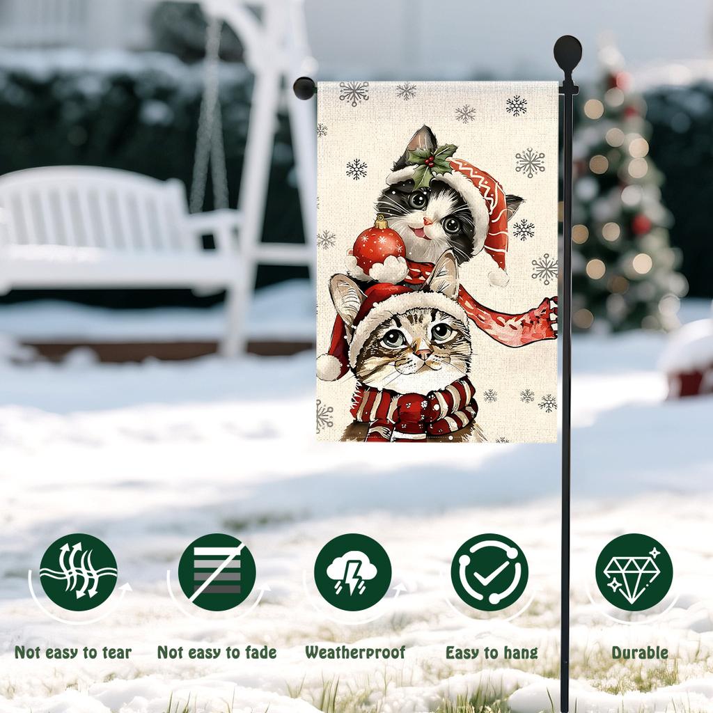 Christmas catGarden Flag 12x18 Inch Double Sided for Courtyard Outdoor Welcome Flag Decoration (Excluding flagpole)