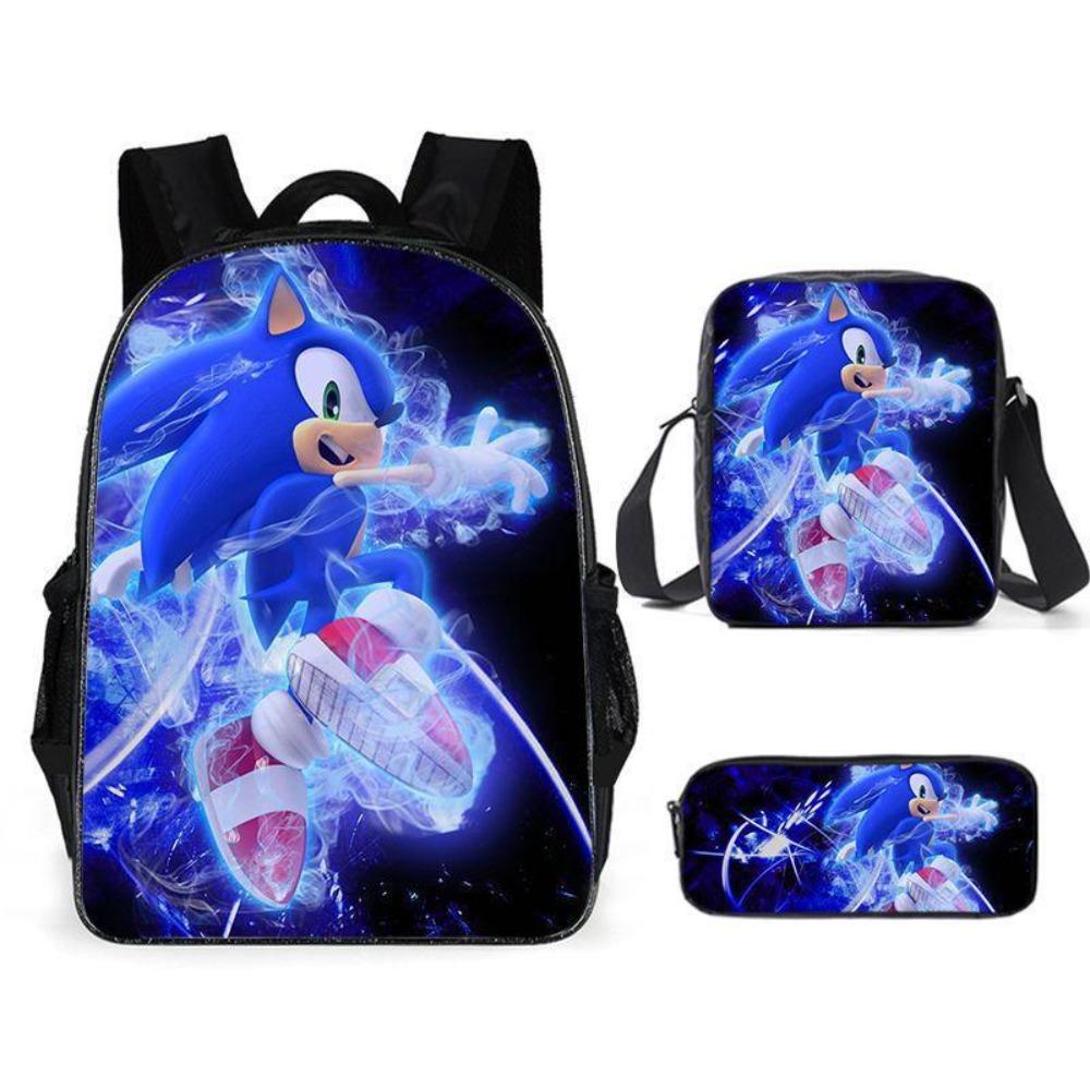 Sonic Elementary School Student Backpack 3-Piece Set Anime Cartoon Backpack Shoulder Bag Pen Bag