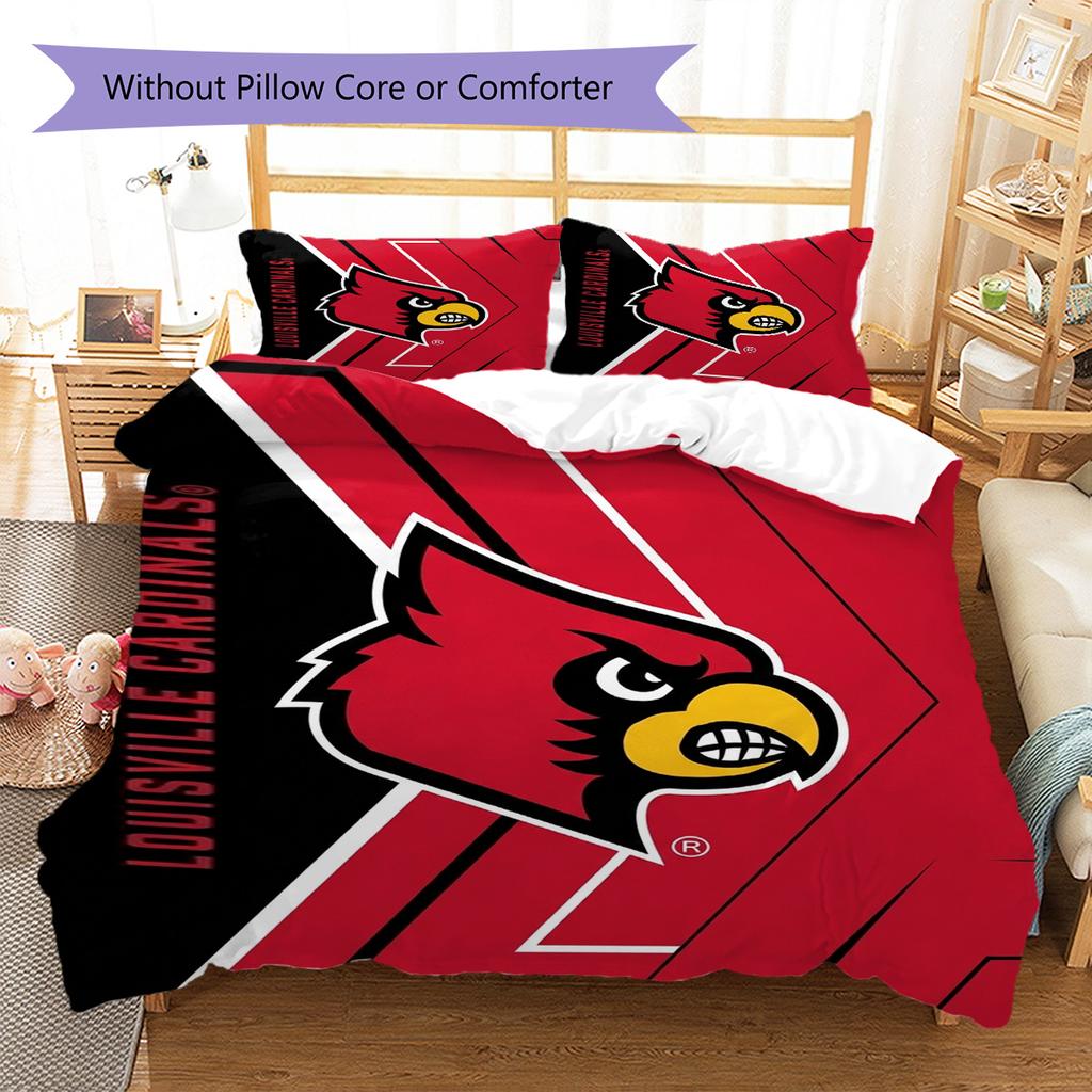 Louisville Cardinals Logo Pattern Bedding Set Quilt Cover Pillowcase Home Decor Gift (1 * Duvet Cover + 2 * Pillowcase, Without Core)