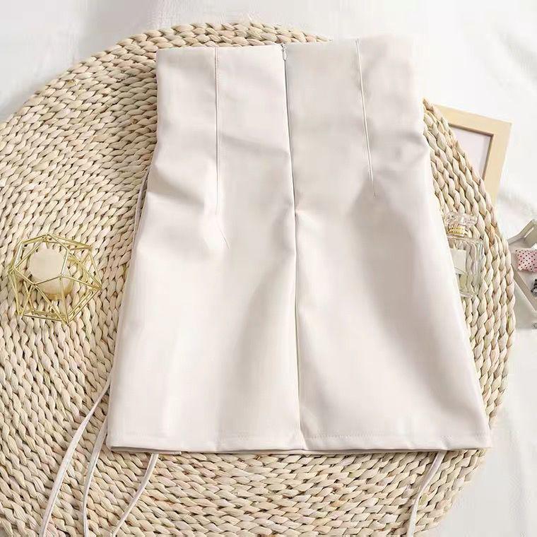 2025 New Autumn/Winter Petite High-Waisted Split Leather Midi Skirt for Women - Spicy Girl Collection
