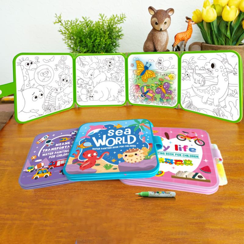 Livre de coloriage à l'eau Montessori, Livre de peinture à l'eau réutilisable, Livre de coloriage à l'eau, Ajoutez simplement de l'eau pour révéler des couleurs vives