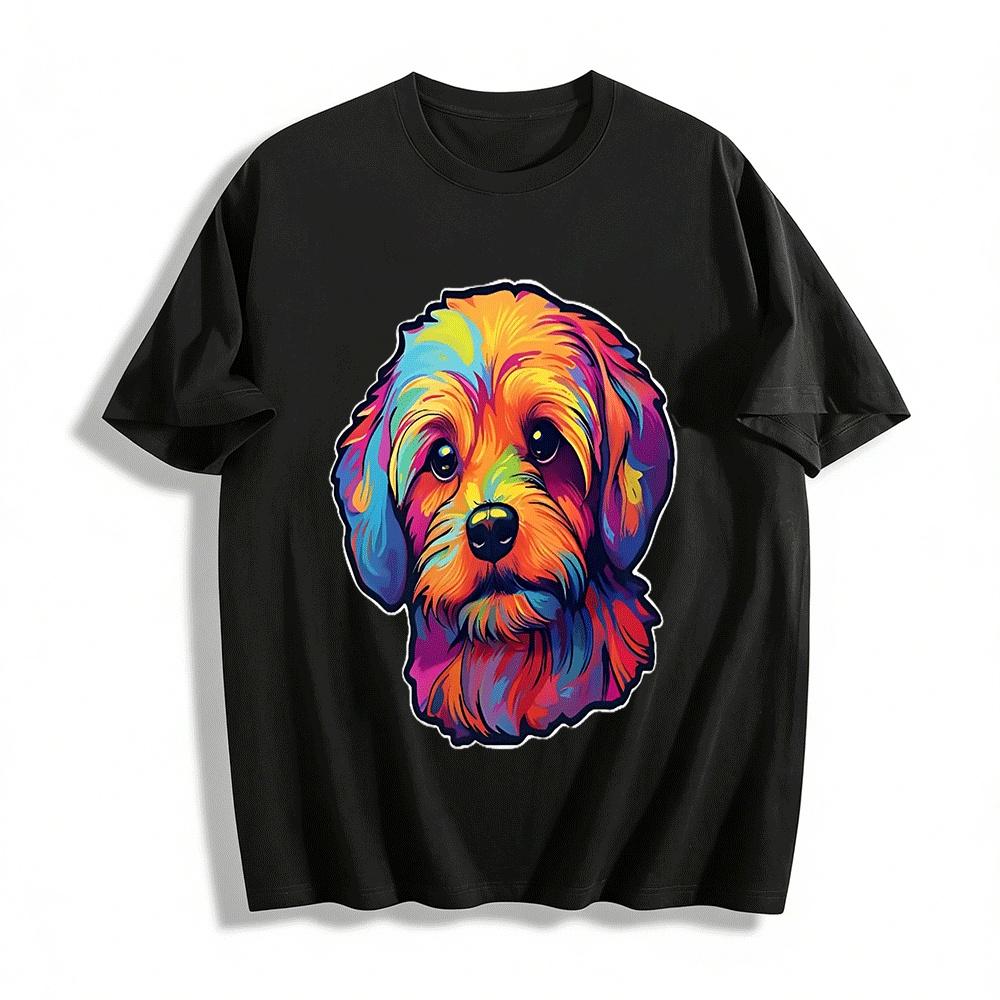 Colorful Cute Dog Art Print Casual Unisex Top Pure cotton T-shirt XXS