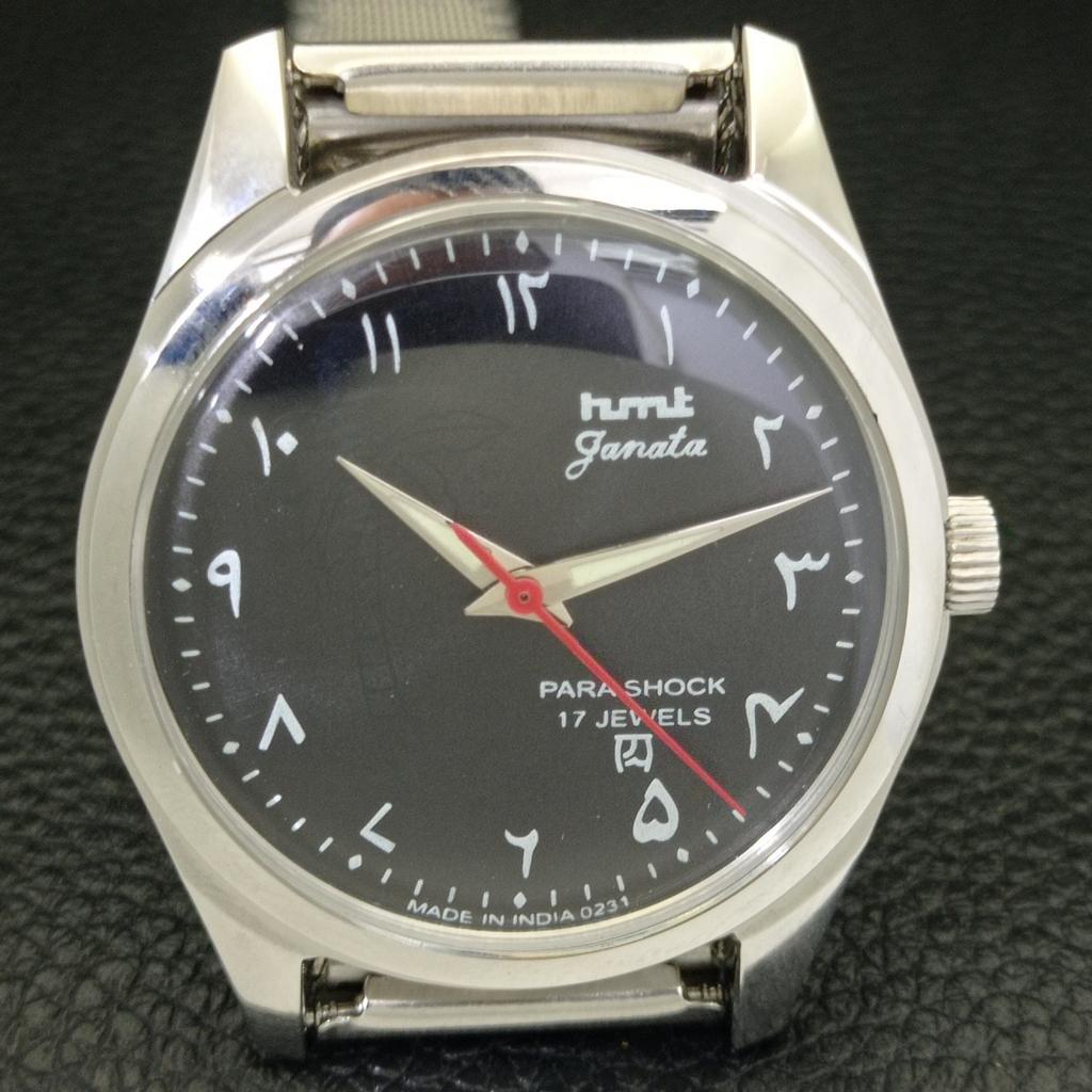 INDIAN VINTAGE HMT JANATA HAND-WINDING MENS ARABIC BLACK DIAL WATCH A441032-4