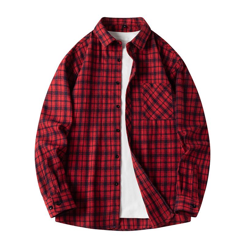 Spring and Autumn Long Sleeved Checkered Shirt for Men, Retro Loose Casual Shirt Jacket