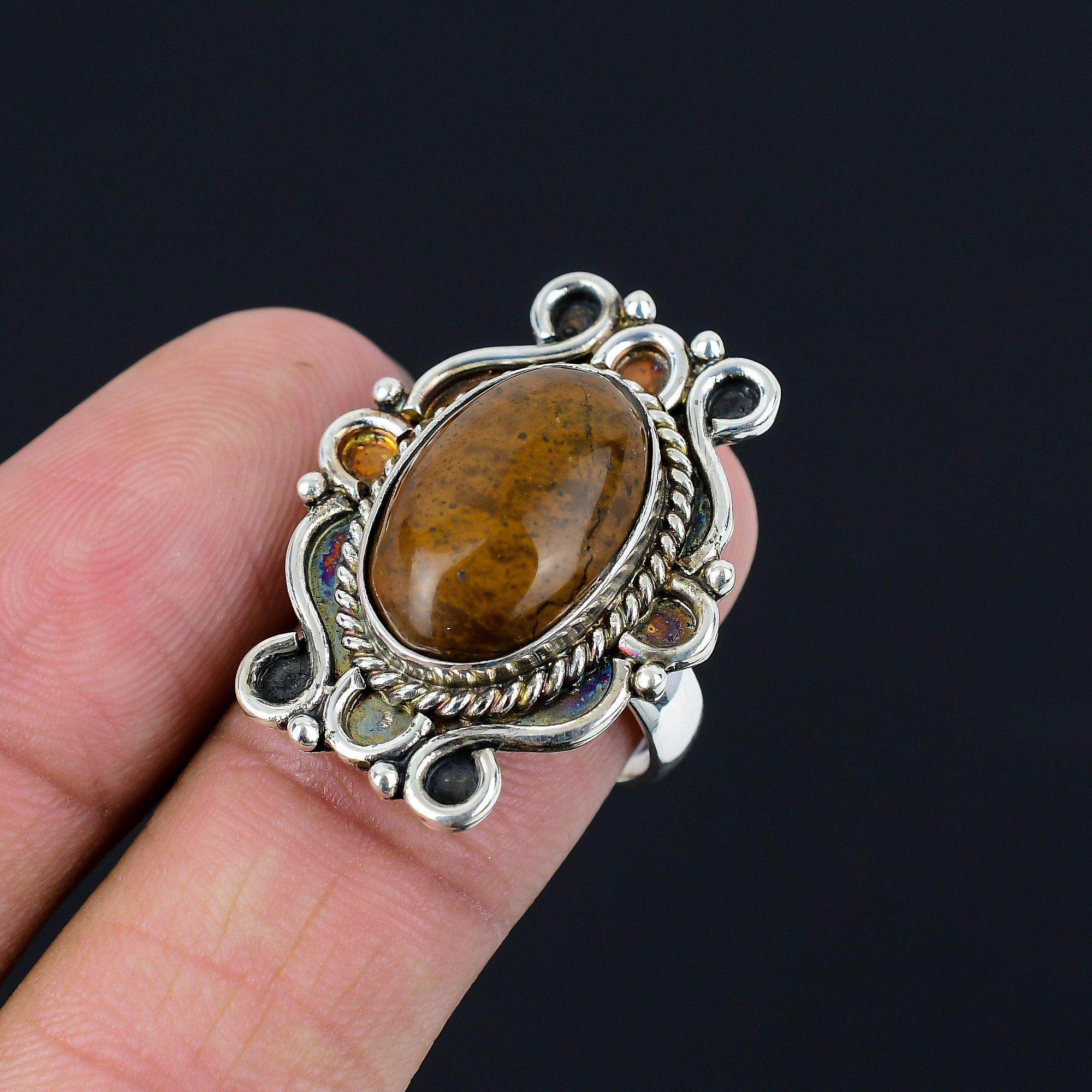 Womens day Sale Coffee Bean Jasper Stone New Ring Jewelry Size 8 Sterling Silver 8