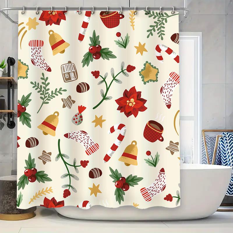 Tu Christmas Shower Curtain Festive Holiday Decor Bathroom Set Waterproof Xmas Pattern Backdrop